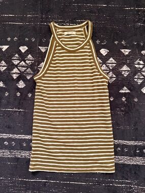 Madewell Olive Green and Cream Striped Tank